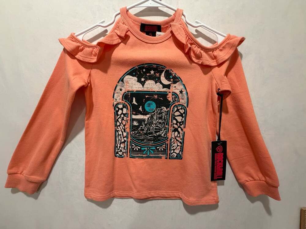 Rock & Roll Denim Girls Long Sleeve Cold Shoulder Tee